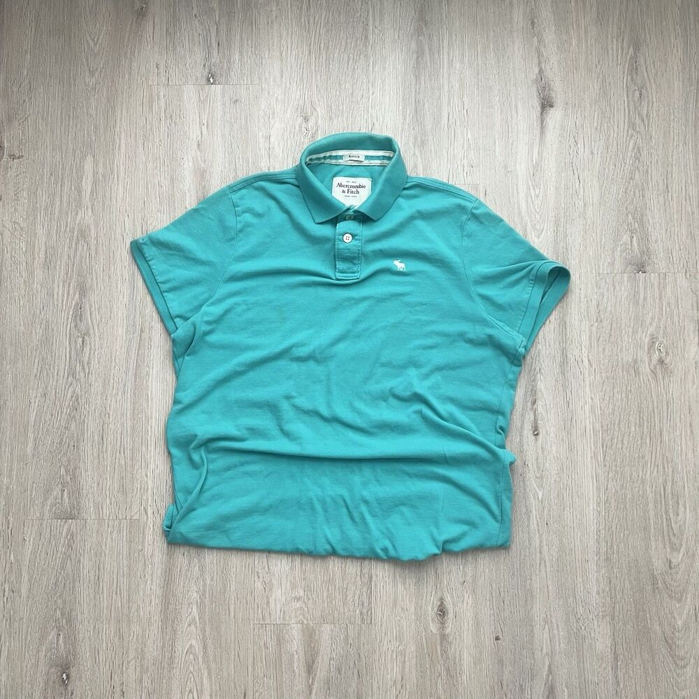 Vintage Abercrombie & Fitch Polo Shirt Men 2XL XXL Turquoise 90s Muscle Slim Fit
